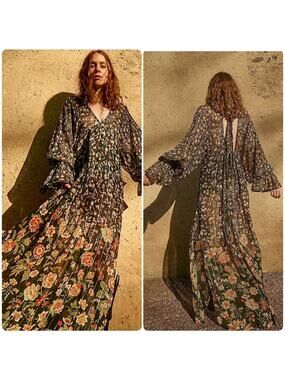 NEW Rococo Sand Hana Kaftan Dress Womens M Floral Printed Flowy Boho Maxi